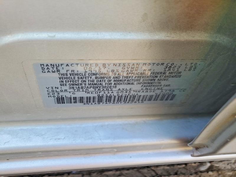 2017 Nissan Sentra მანქანა იყიდება აუქციონზე, vin: 3N1AB7AP8HY382818, აუქციონის ნომერი: 66997506