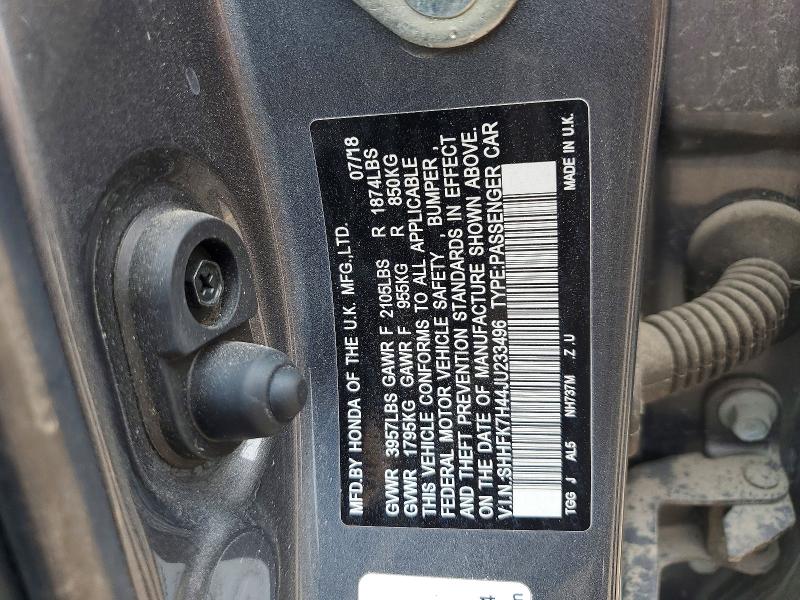 64398566 :رقم المزاد ، SHHFK7H44JU233496 vin ، 2018 Honda Civic مزاد بيع