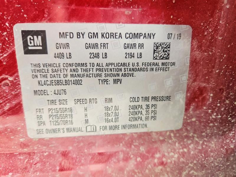 2020 Buick Encore მანქანა იყიდება აუქციონზე, vin: KL4CJESB5LB014002, აუქციონის ნომერი: 64519716