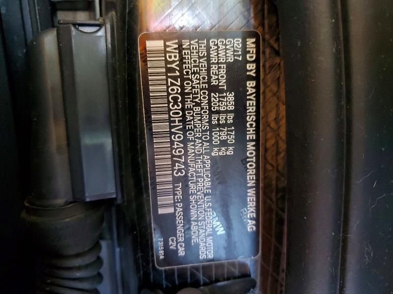 64398366 :رقم المزاد ، WBY1Z6C30HV949743 vin ، 2017 Bmw I3 مزاد بيع