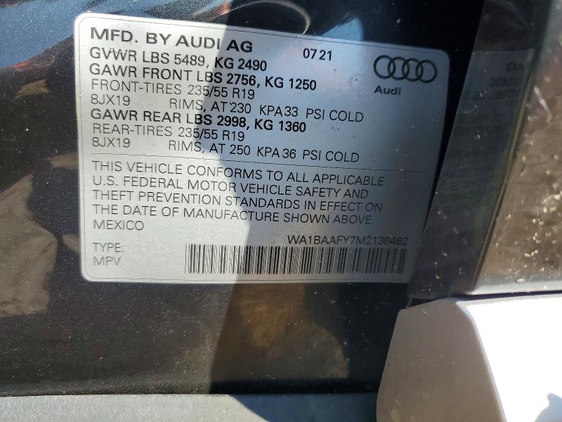 Aukcja sprzedaży 2021 Audi Q5, vin: WA1BAAFY7M2136462, numer aukcji: 64857726