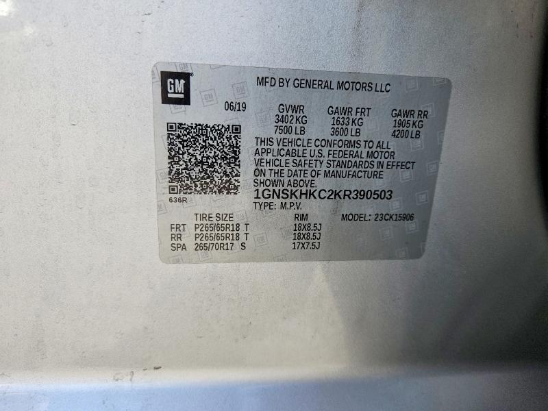 Aukcja sprzedaży 2019 Chevrolet Suburban, vin: 1GNSKHKC2KR390503, numer aukcji: 63969926