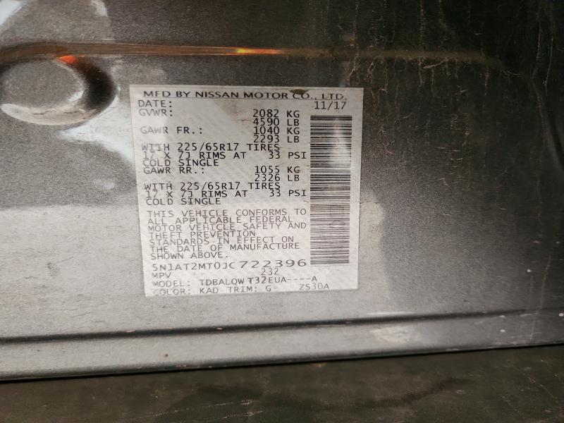 63017386 :رقم المزاد ، 5N1AT2MT0JC722396 vin ، 2018 Nissan Rogue مزاد بيع
