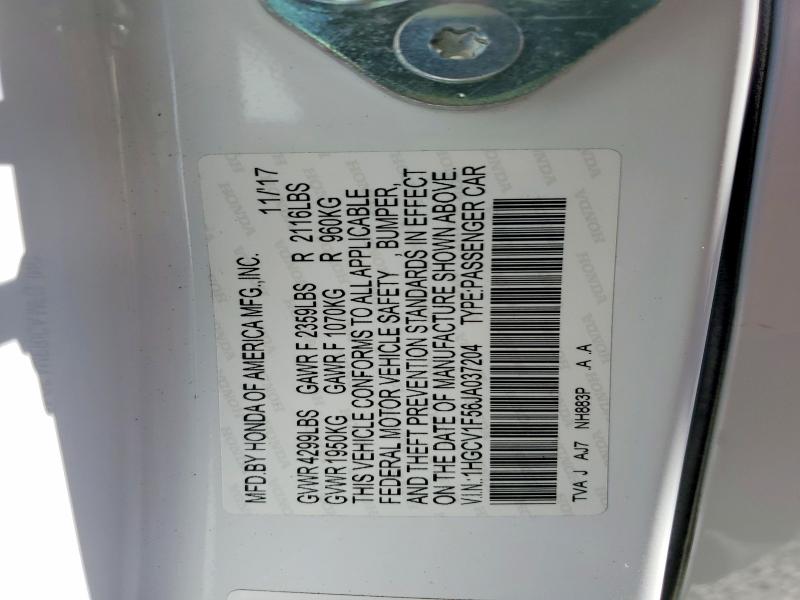 64028956 :رقم المزاد ، 1HGCV1F56JA037204 vin ، 2018 Honda Accord مزاد بيع