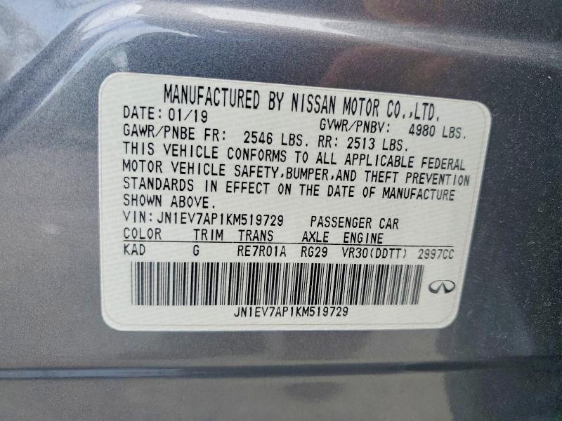 Продаж на аукціоні авто 2019 Infiniti Q50, vin: JN1EV7AP1KM519729, номер лоту: 66845626
