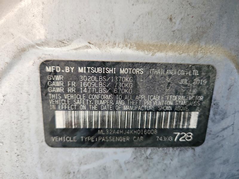 62839476 :رقم المزاد ، ML32A4HJ4KH016008 vin ، 2019 Mitsubishi Mirage مزاد بيع