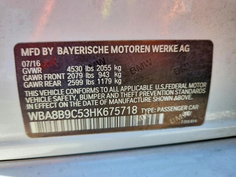 64728366 :رقم المزاد ، WBA8B9C53HK675718 vin ، 2017 Bmw 330 مزاد بيع