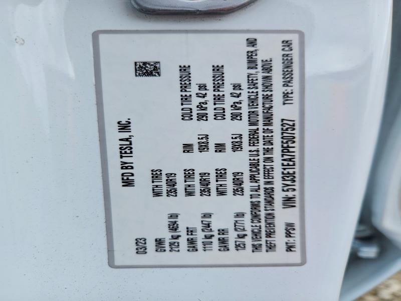 Продажа на аукционе авто 2023 Tesla Model 3, vin: 5YJ3E1EA7PF507527, номер лота: 63498466