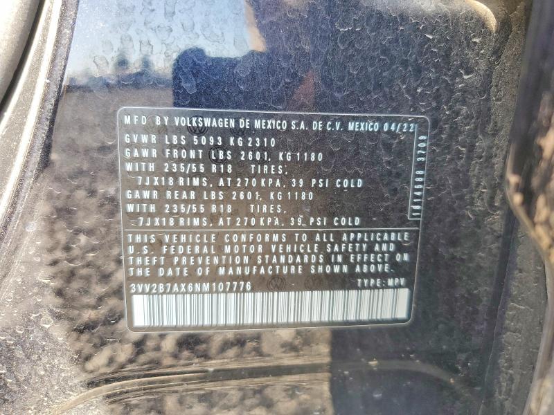 Продаж на аукціоні авто 2022 Volkswagen Tiguan, vin: 3VV2B7AX6NM107776, номер лоту: 67405496