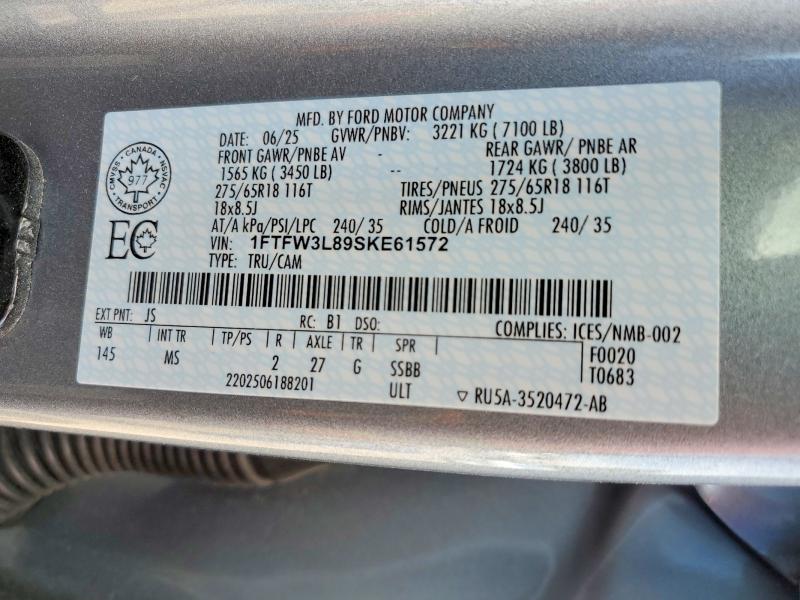 Продажа на аукционе авто 2025 Ford F150, vin: 1FTFW3L89SKE61572, номер лота: 65155376