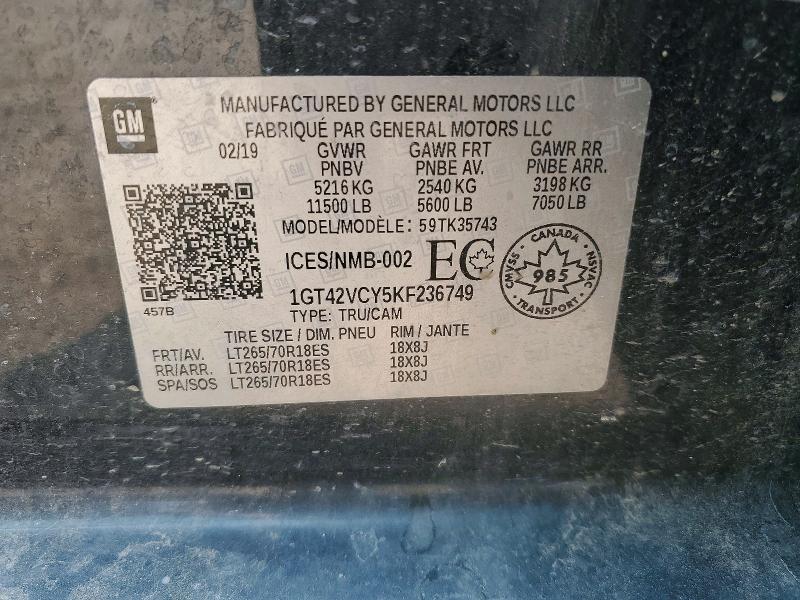 63764746 :رقم المزاد ، 1GT42VCY5KF236749 vin ، 2019 Gmc Sierra مزاد بيع