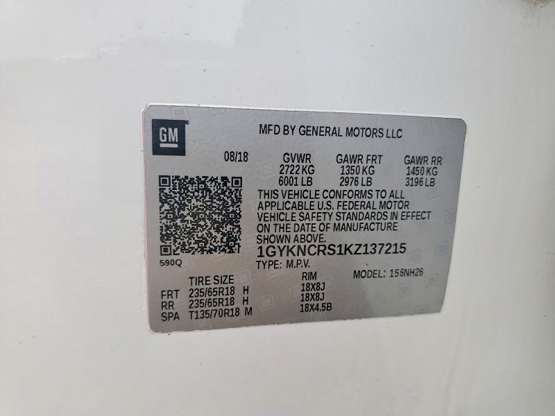 2019 Cadillac Xt5 მანქანა იყიდება აუქციონზე, vin: 1GYKNCRS1KZ137215, აუქციონის ნომერი: 64748256