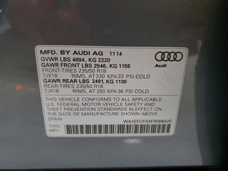 Aukcja sprzedaży 2015 Audi Q3, vin: WA1EFCFSXFR006420, numer aukcji: 66230386