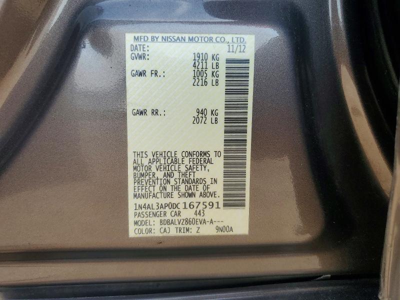 64825686 :رقم المزاد ، 1N4AL3AP0DC167591 vin ، 2013 Nissan Altima مزاد بيع