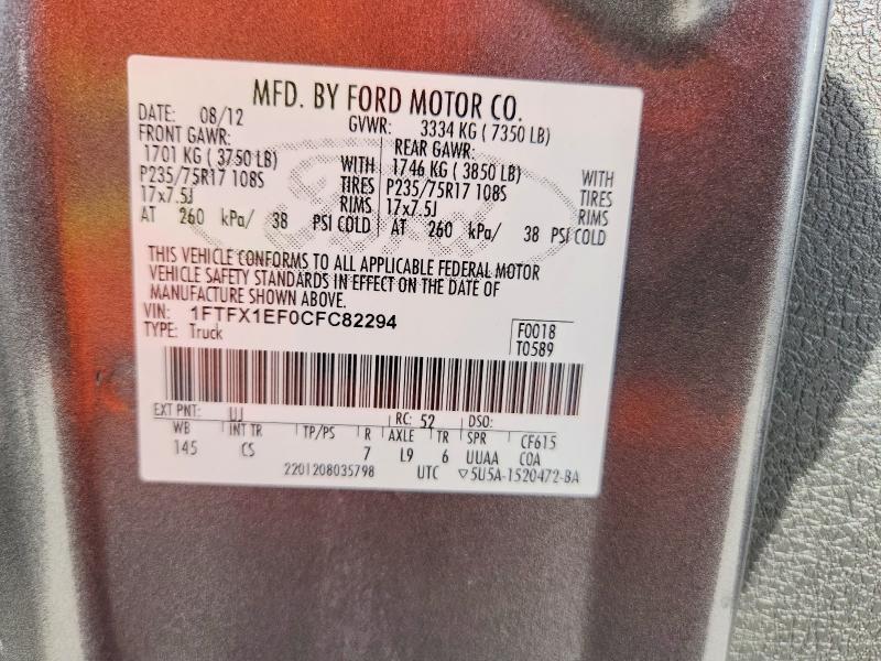 66200496 :رقم المزاد ، 1FTFX1EF0CFC82294 vin ، 2012 Ford F150 مزاد بيع