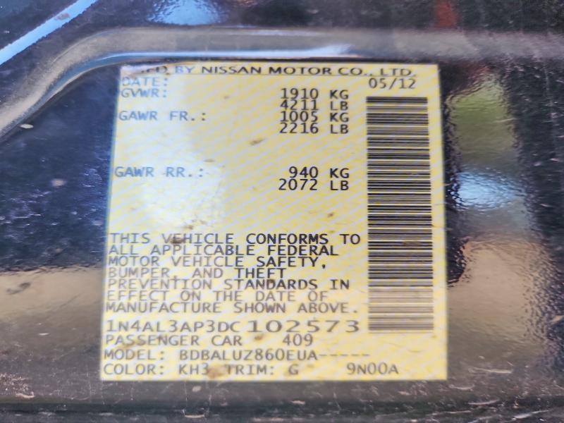 2013 Nissan Altima მანქანა იყიდება აუქციონზე, vin: 1N4AL3AP3DC102573, აუქციონის ნომერი: 65991946