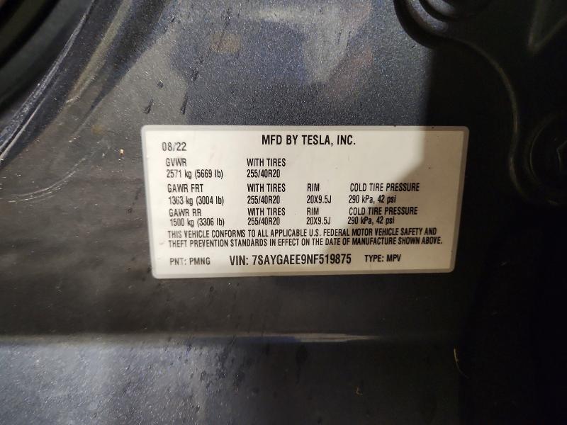 Продаж на аукціоні авто 2022 Tesla Model Y, vin: 7SAYGAEE9NF519875, номер лоту: 66586086
