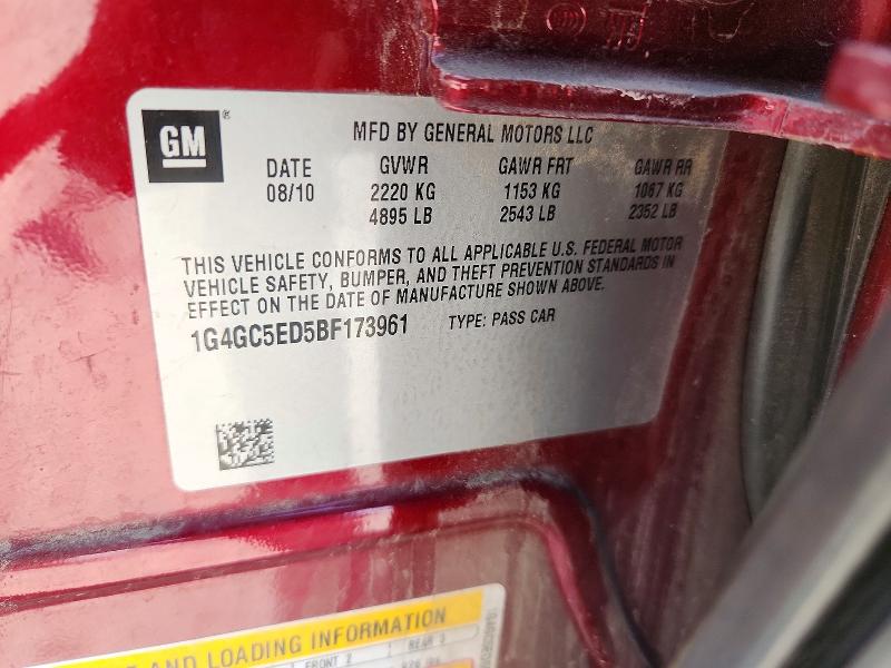 66275276 :رقم المزاد ، 1G4GC5ED5BF173961 vin ، 2011 Buick Lacrosse مزاد بيع