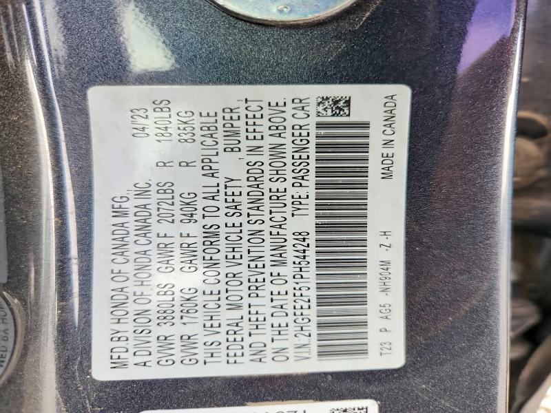 Aukcja sprzedaży 2023 Honda Civic, vin: 2HGFE2F51PH544248, numer aukcji: 66143476