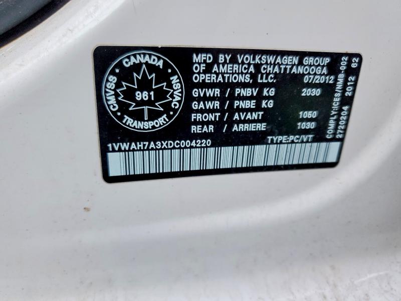 Продаж на аукціоні авто 2013 Volkswagen Passat, vin: 1VWAH7A3XDC004220, номер лоту: 63143956