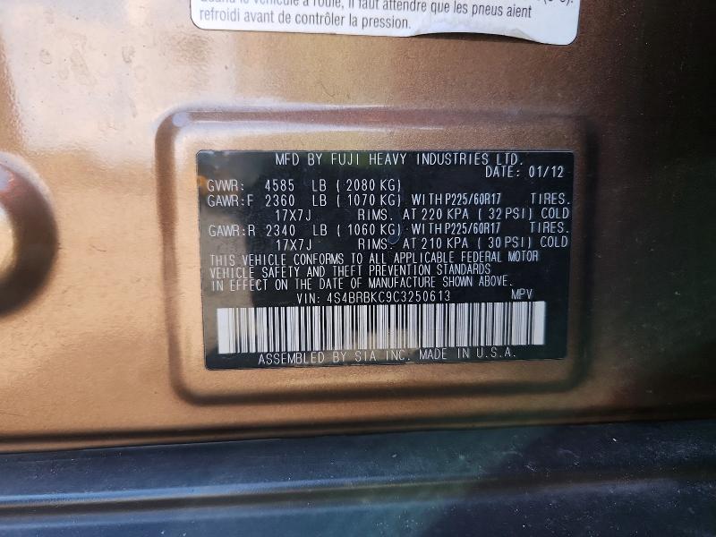 64443856 :رقم المزاد ، 4S4BRBKC9C3250613 vin ، 2012 Subaru Outback مزاد بيع
