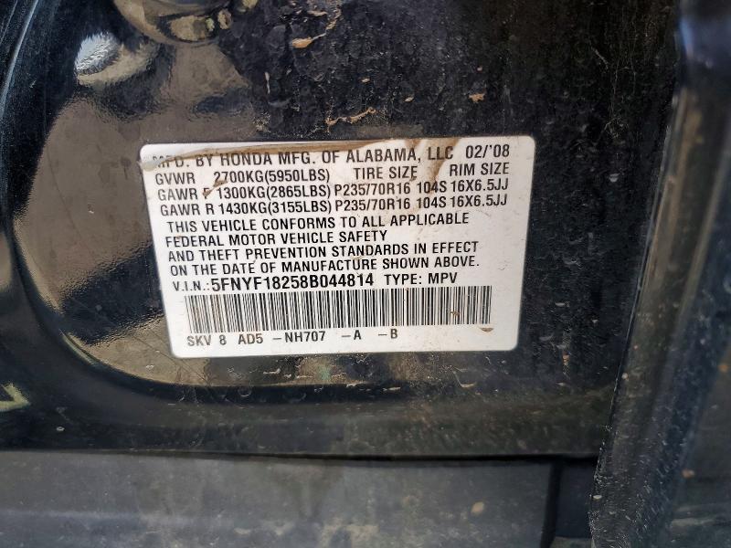 Продаж на аукціоні авто 2008 Honda Pilot, vin: 5FNYF18258B044814, номер лоту: 63444276