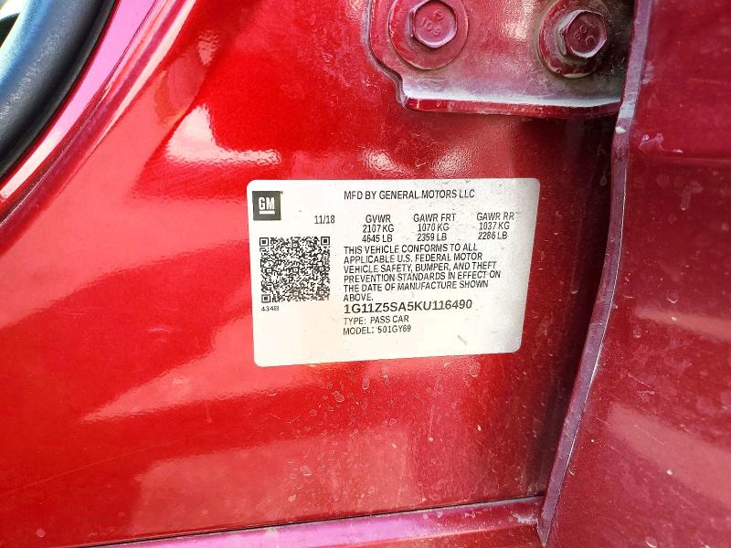 2019 Chevrolet Impala მანქანა იყიდება აუქციონზე, vin: 1G11Z5SA5KU116490, აუქციონის ნომერი: 64285296