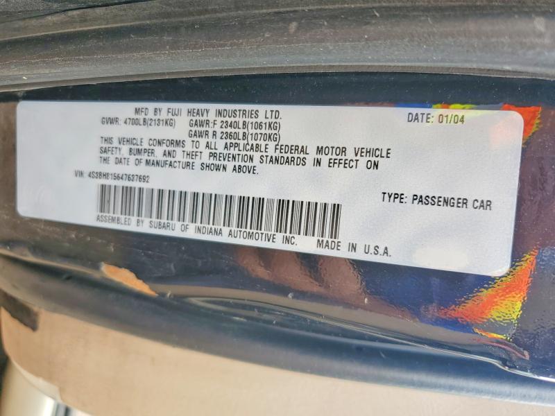 2004 Subaru Legacy მანქანა იყიდება აუქციონზე, vin: 4S3BH815647637692, აუქციონის ნომერი: 65643906