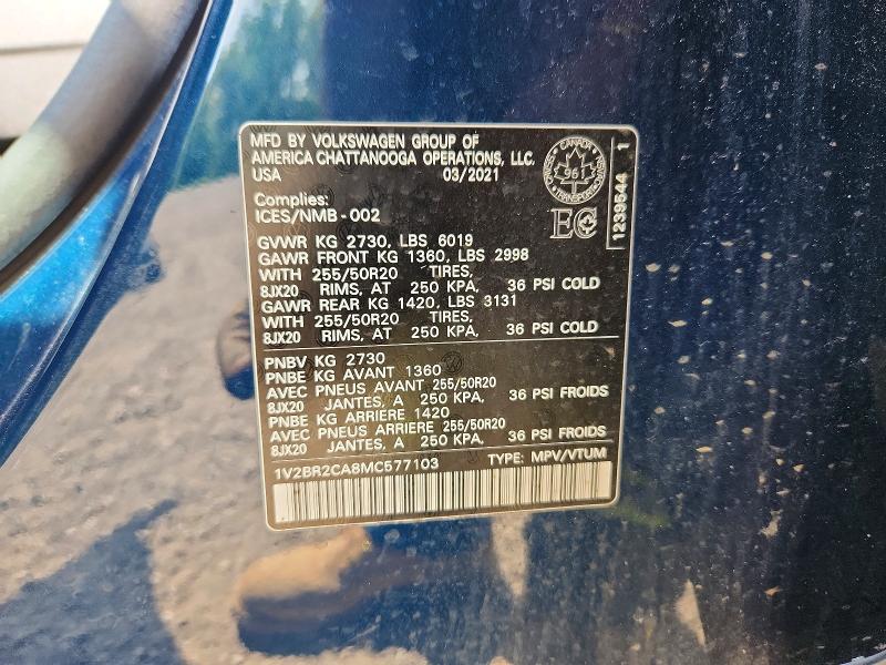 Aukcja sprzedaży 2021 Volkswagen Atlas, vin: 1V2BR2CA8MC577103, numer aukcji: 65277286