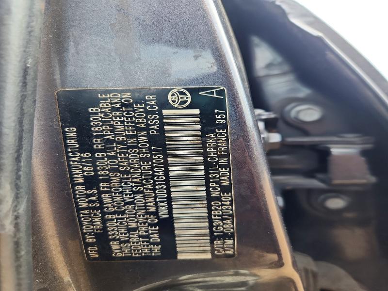 2016 Toyota Yaris მანქანა იყიდება აუქციონზე, vin: VNKKTUD31GA070517, აუქციონის ნომერი: 64657146