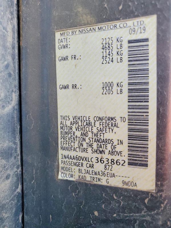 2020 Nissan Maxima მანქანა იყიდება აუქციონზე, vin: 1N4AA6DVXLC363862, აუქციონის ნომერი: 65156806