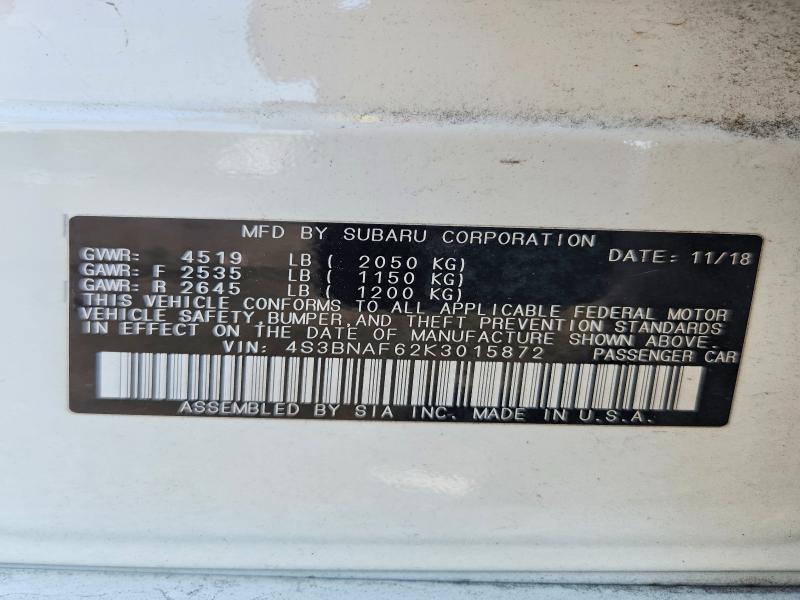 Aukcja sprzedaży 2019 Subaru Legacy, vin: 4S3BNAF62K3015872, numer aukcji: 65735116