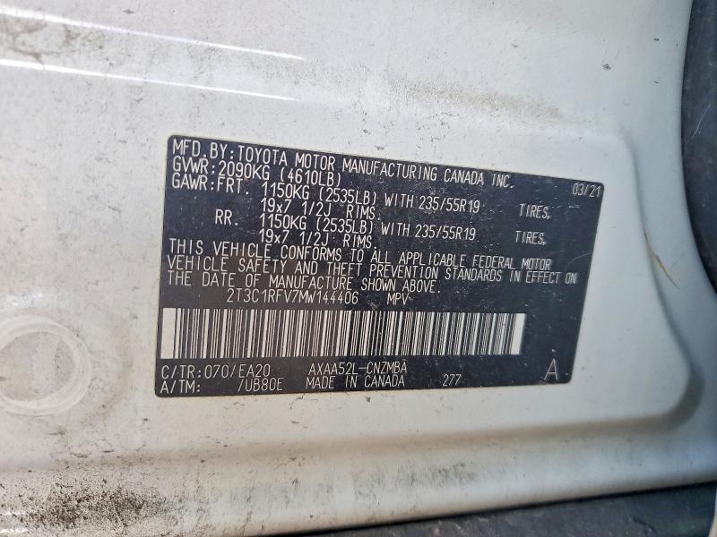 Aukcja sprzedaży 2021 Toyota Rav4, vin: 2T3C1RFV7MW144406, numer aukcji: 64694196