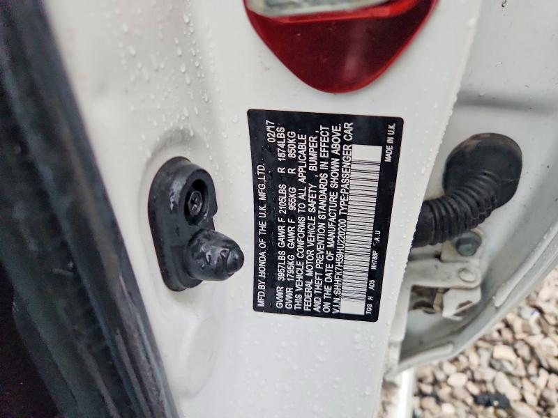 64917146 :رقم المزاد ، SHHFK7H59HU220200 vin ، 2017 Honda Civic مزاد بيع