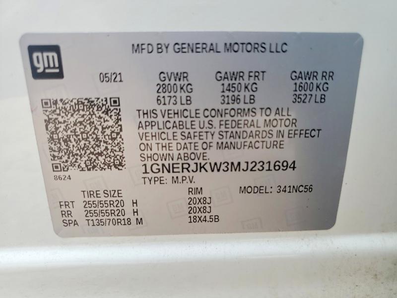 65002336 :رقم المزاد ، 1GNERJKW3MJ231694 vin ، 2021 Chevrolet Traverse مزاد بيع
