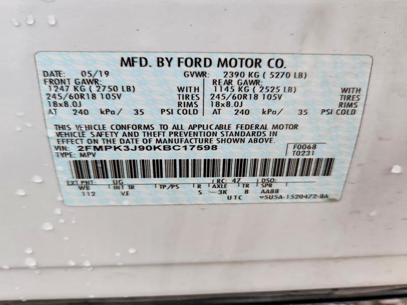 Продаж на аукціоні авто 2019 Ford Edge, vin: 2FMPK3J90KBC17598, номер лоту: 65240126