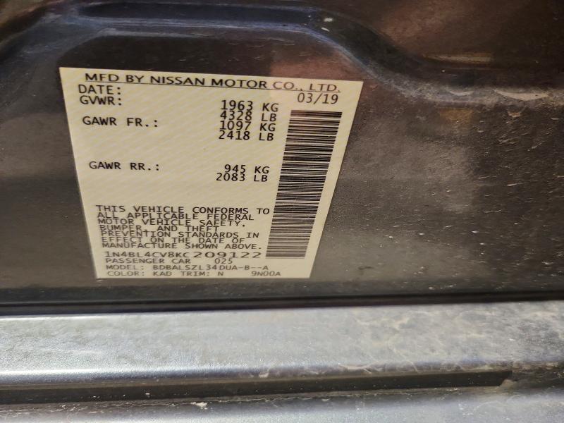 Aukcja sprzedaży 2019 Nissan Altima, vin: 1N4BL4CV8KC209122, numer aukcji: 65804626