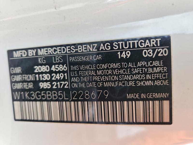 Продажа на аукционе авто 2020 Mercedes-benz A, vin: W1K3G5BB5LJ228679, номер лота: 66427596