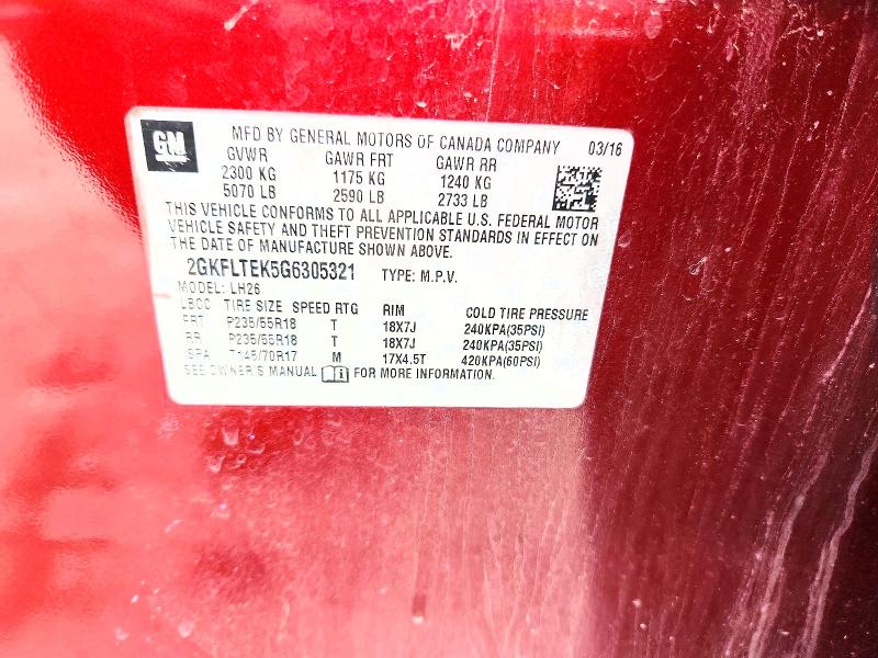 Aukcja sprzedaży 2016 Gmc Terrain, vin: 2GKFLTEK5G6305321, numer aukcji: 66732356
