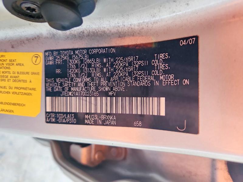 Aukcja sprzedaży 2007 Toyota Highlander, vin: JTEDW21A170023165, numer aukcji: 64675256