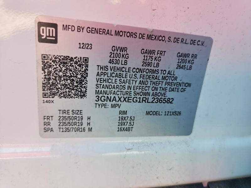 2024 Chevrolet Equinox მანქანა იყიდება აუქციონზე, vin: 3GNAXXEG1RL236582, აუქციონის ნომერი: 61179116