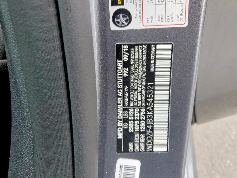 65899056 :رقم المزاد ، WDDZF4JB3KA545321 vin ، 2019 Mercedes-benz E مزاد بيع