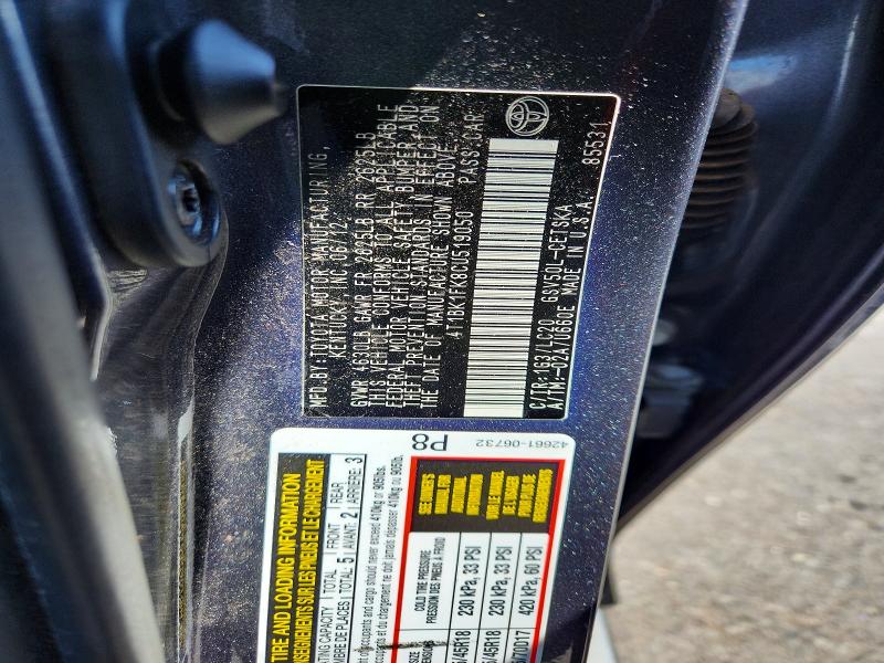 66136946 :رقم المزاد ، 4T1BK1FK8CU519050 vin ، 2012 Toyota Camry مزاد بيع