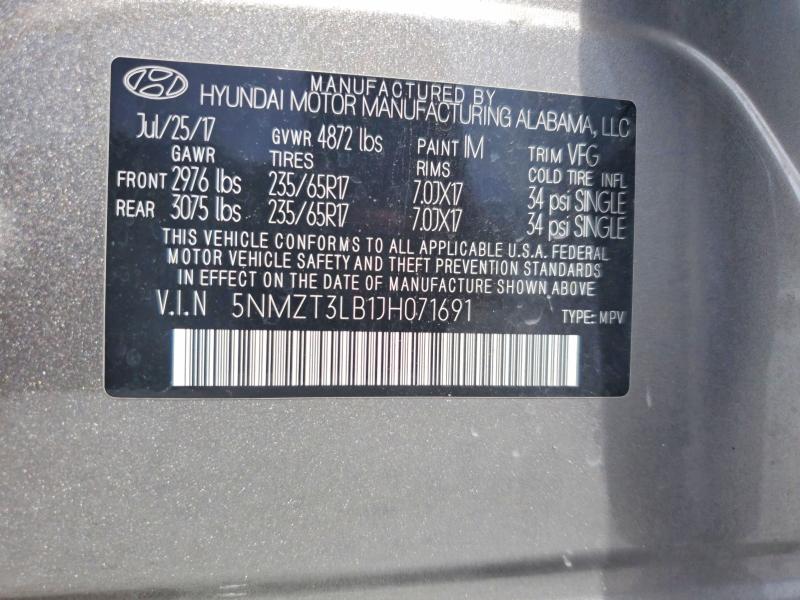 63551606 :رقم المزاد ، 5NMZT3LB1JH071691 vin ، 2018 Hyundai Santa Fe Sport مزاد بيع