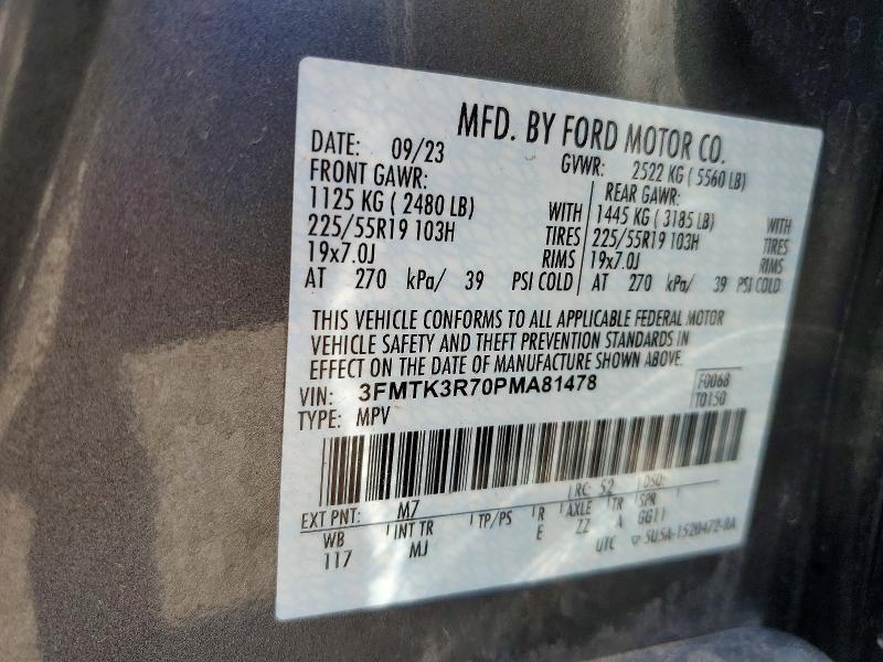 Продаж на аукціоні авто 2023 Ford Mustang Mach-e, vin: 3FMTK3R70PMA81478, номер лоту: 65411986