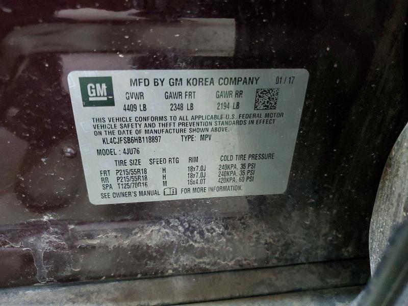 Продаж на аукціоні авто 2017 Buick Encore, vin: KL4CJFSB6HB118897, номер лоту: 63908266