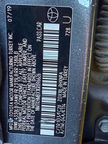 2019 Toyota C-hr მანქანა იყიდება აუქციონზე, vin: NMTKHMBX1KR09662, აუქციონის ნომერი: 65040956