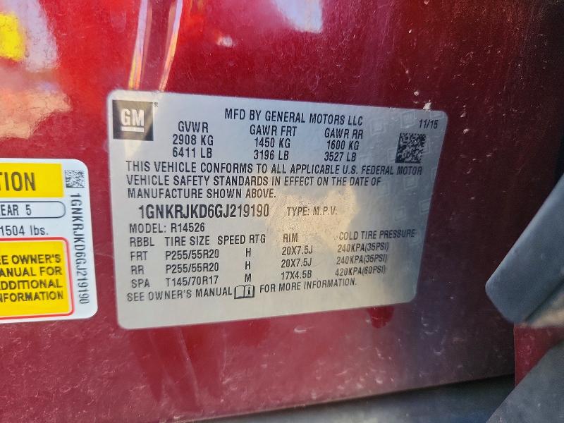 Продажа на аукционе авто 2016 Chevrolet Traverse, vin: 1GNKRJKD6GJ219190, номер лота: 63799066