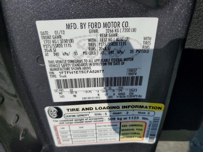 Aukcja sprzedaży 2012 Ford F150, vin: 1FTFW1ET5CFA52677, numer aukcji: 64449966