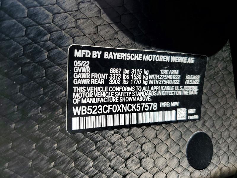 Aukcja sprzedaży 2022 Bmw Ix, vin: WB523CF0XNCK57578, numer aukcji: 65561766